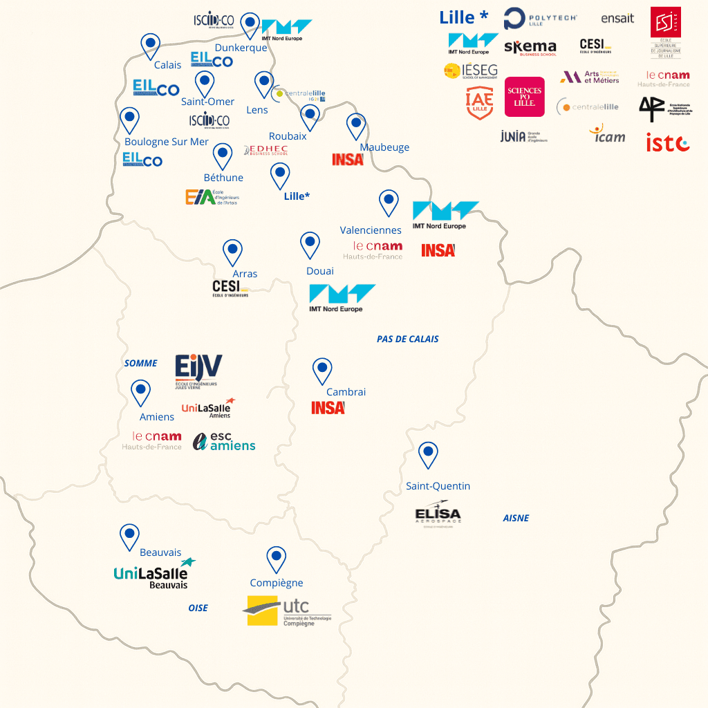 Carte des Grandes Écoles en Hauts-de-France