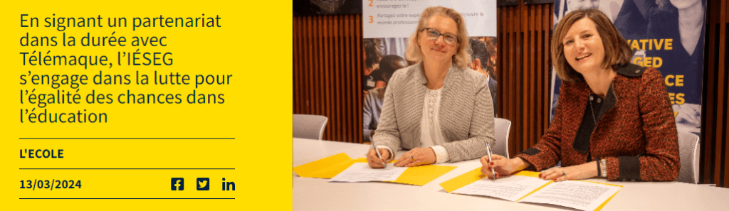 En signant un partenariat dans la durée avec Télémaque, l’IÉSEG s’engage dans la lutte pour l’égalité des chances dans l’éducation