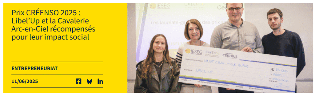 Prix CRÉENSO 2025 : Libel’Up et la Cavalerie Arc-en-Ciel récompensés pour leur impact social
