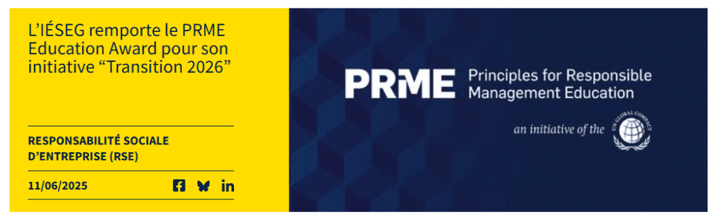L’IÉSEG remporte le PRME Education Award pour son initiative “Transition 2026”