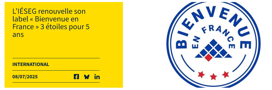 L’IÉSEG renouvelle son label « Bienvenue en France » 3 étoiles pour 5 ans