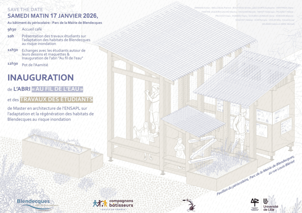 Blendecques – Inauguration de l’abri « Au Fil de l’Eau » et des travaux des étudiants de l’ENSAPL – Samedi matin 17 janvier 2026