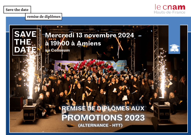 La cérémonie de remise de diplômes aux promotions 2023 aura lieu le Mercredi 13 novembre à partir de 19h au Coliseum à Amiens